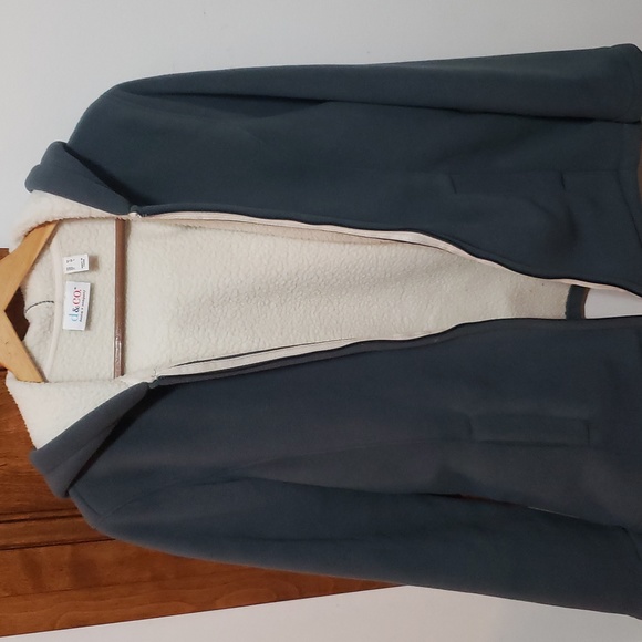 Denim & Co Zip Fleece Jacket Hood Sherpa Lining Dark Slate M - Picture 4 of 4